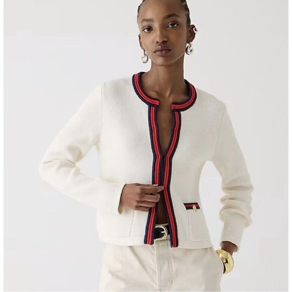 J.Crew Emilie Sweater Lady Jacket With Contrast Trim - Picture 1 of 4